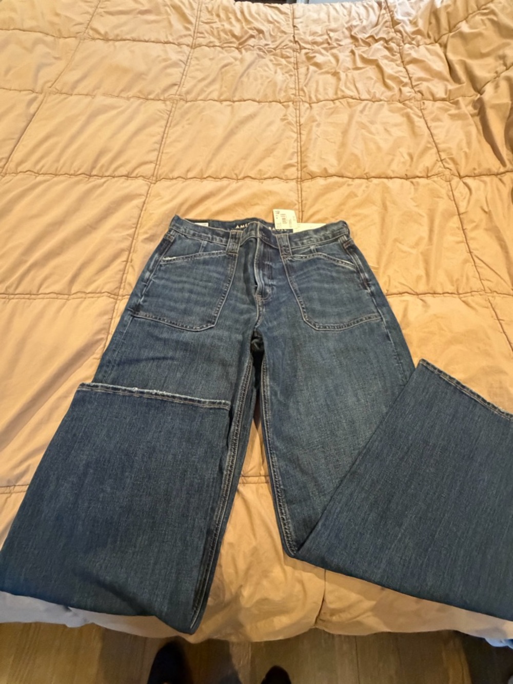 American Eagle Outfitters Wide-Leg Blue Patch Panel Jeans
